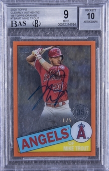 2020 Topps "Clearly Authentic - 1985 Topps Orange" #TBAMT Mike Trout Signed Card (#1/5) – BGS MINT 9/BGS 10